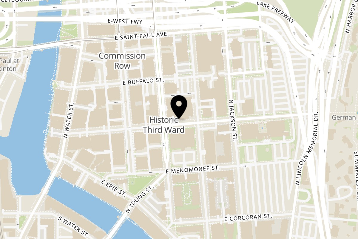 Map showing the location of Kanpai Izakaya on 408 E Chicago St in Milwaukee